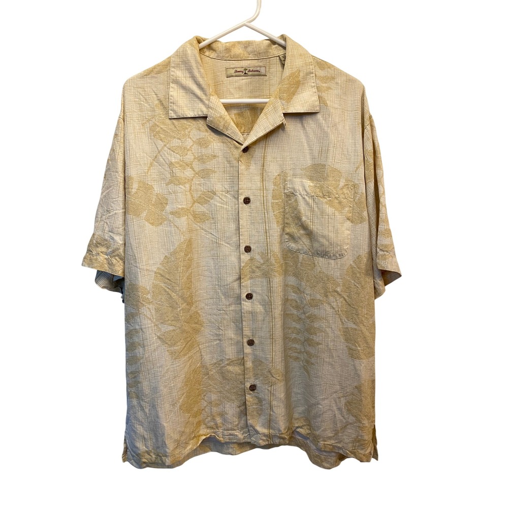 Tommy Bahama Mens Silk Short Sleeve Button Up Shirt Tropical Floral Print Large